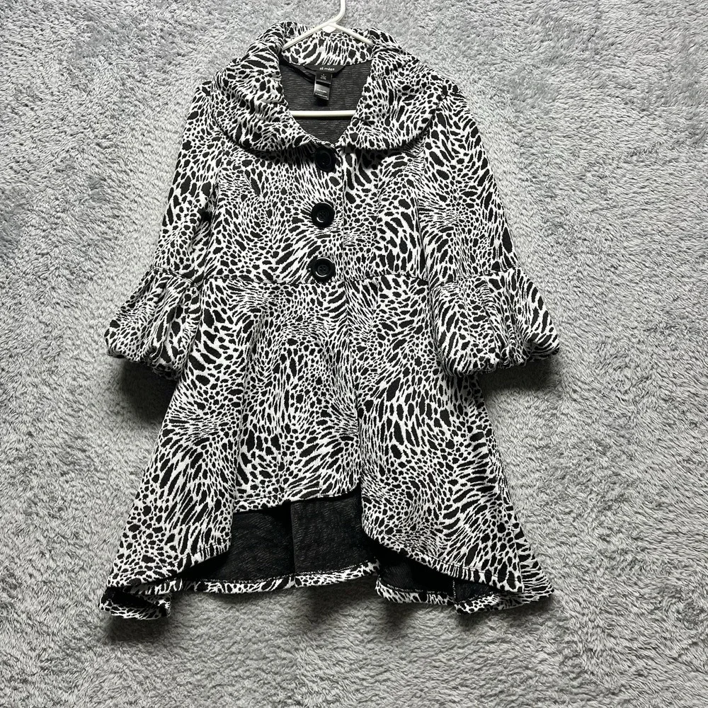 Ali Miles Jacket Womens Small Black White Animal Print Swing Bell Sleeves Fairy - Picture 5 of 15